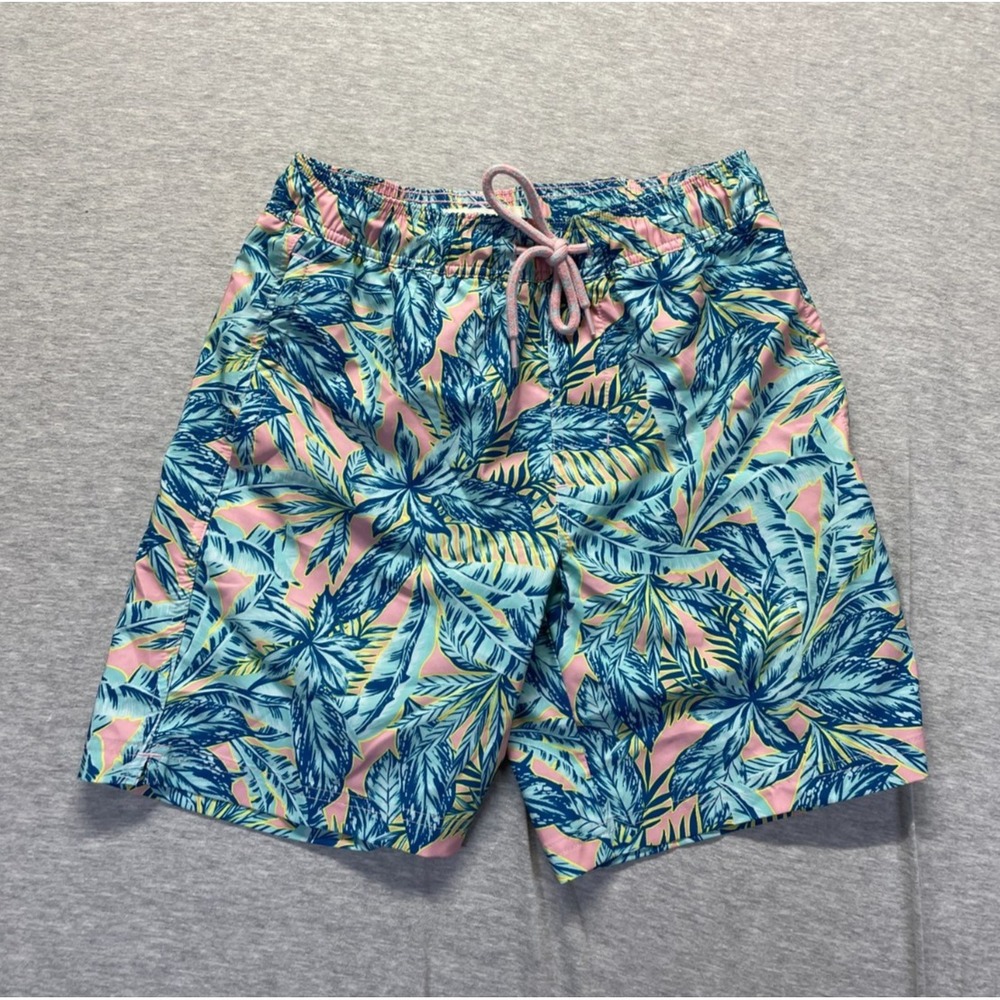Trinity Coast Swim Trunks Shorts Mens XS Multi Tropical Leaf Print Drawstring